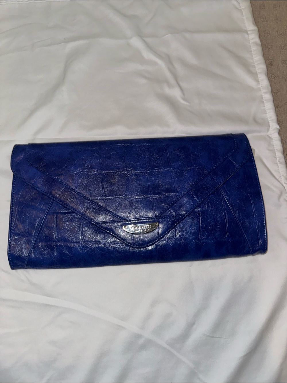 Nine West Royal Blue Croc-Embossed Envelope Clutch